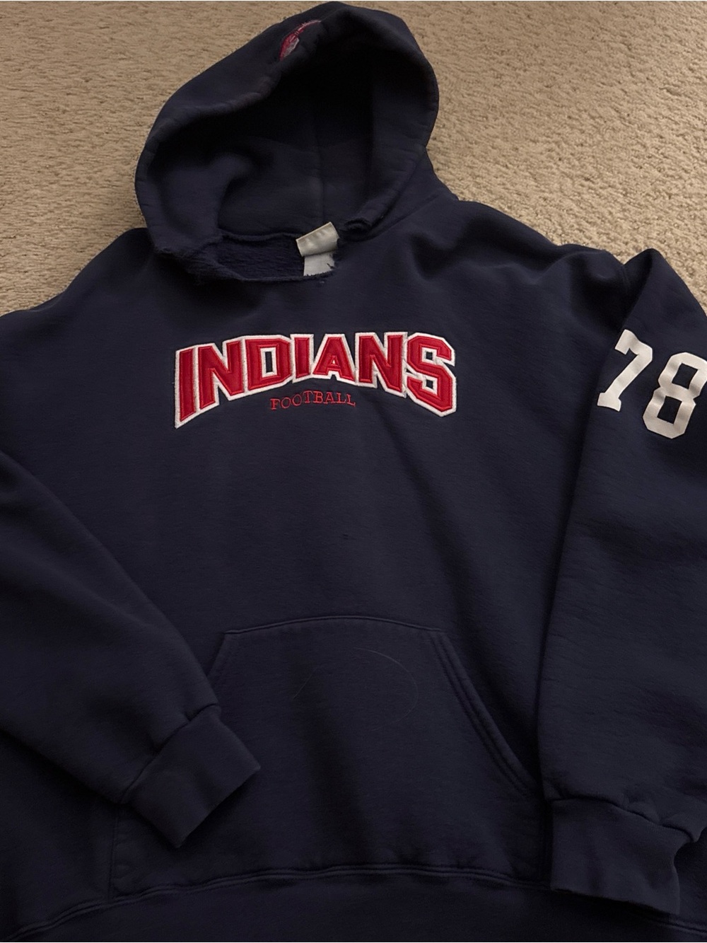 Lee Navy Hooded Sweatshirt with Red 'Indians' Chest Logo #vintage